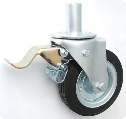 Koło metalowo-gumowe w obudowie skrętnej z trzpieniem i hamulcem fi 160