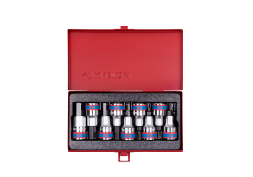 KING TONY 4110PR ZESTAW NASADEK Z KOŃCÓWKĄ HEX 1/2" 9 CZ. KRÓTKIE 3 - 14MM KASETA