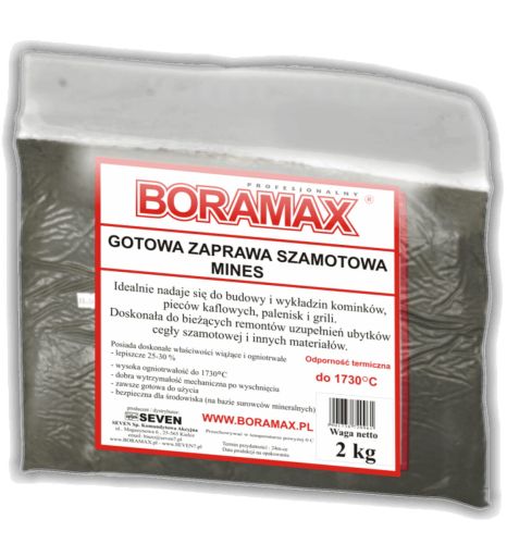 Gotowa zaprawa szamotowa, zduńska glinka do pieców BORAMAX 2kg