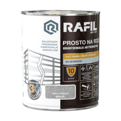 RAFIL prosto na rdzę, antykorozyjna gruntoemalia do metalu 3w1  0,75l szary srebrny młotek