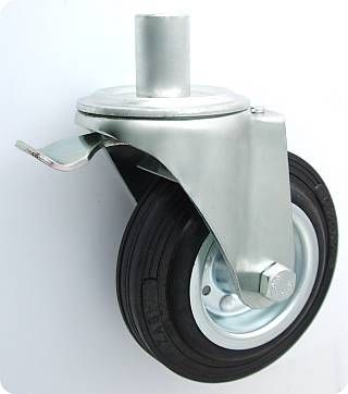 Koło metalowo-gumowe w obudowie skrętnej z trzpieniem i hamulcem fi 100